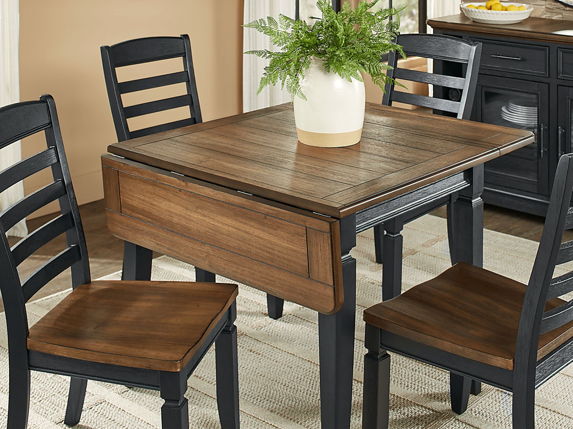 Country Lane Black 5 Pc Drop Leaf Dining Room with Slat Back Chairs - Image 6