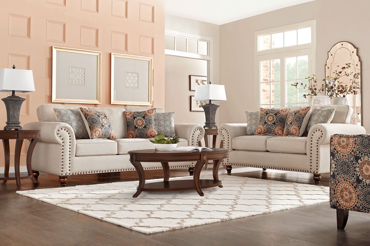 Court Street 7 Pc Beige Fabric Living Room Set With 3 Pc Table Set ...