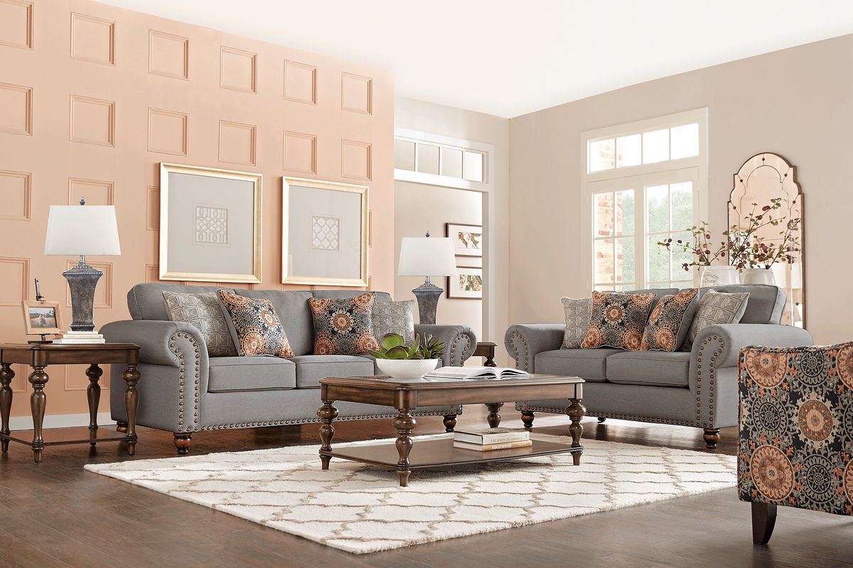 Court Street 7 Pc Gray Fabric Living Room Set With Sofa, Loveseat, 3 Pc ...