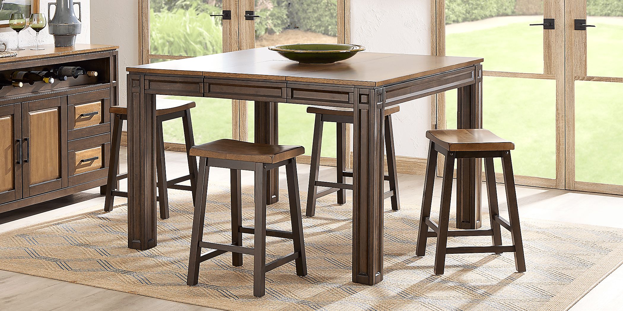 Coventry 5 Pc Dark Brown Wood Dining Room Set With Counter Dining Table Counter Height Stool Rooms to Go