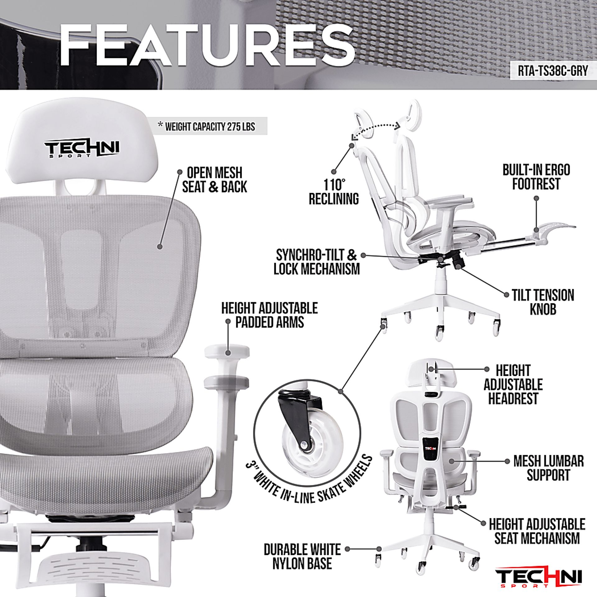 Cozrus Gray/White Gaming Chair - Image 3