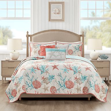Craigie Coral 6 Pc Coral King/California Coverlet Set