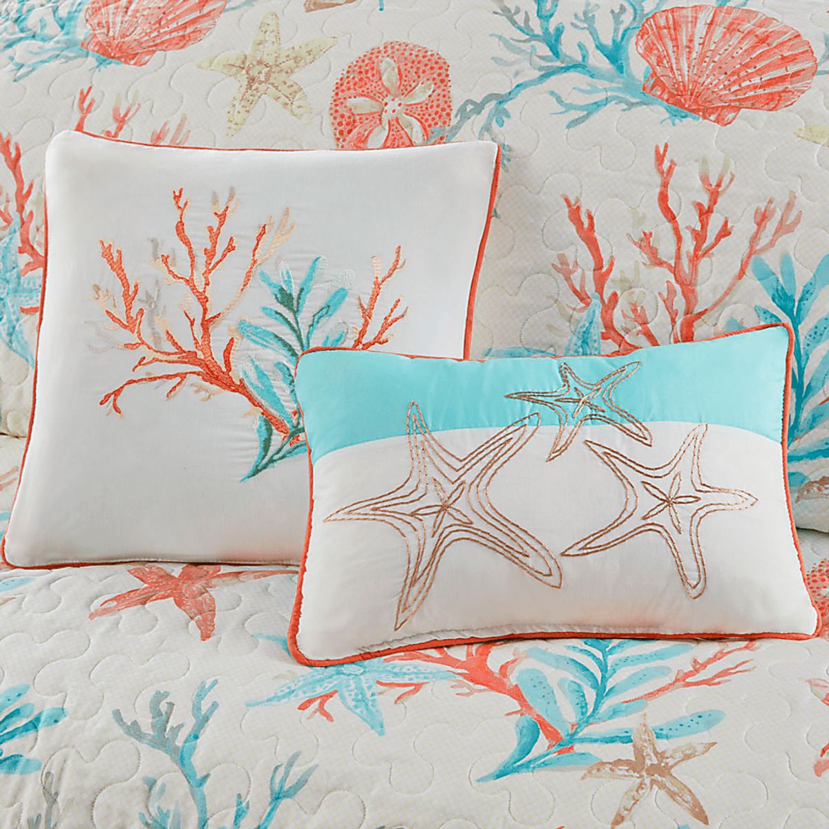 Craigie Coral Orange Cotton,Polyester Fabric 6 Pc Full/Queen Coverlet ...