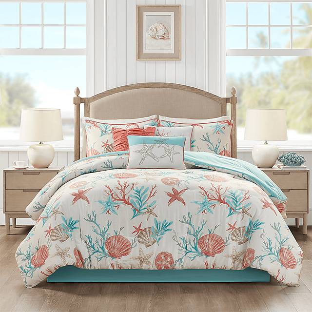Craigie Coral 7 Pc Queen Comforter Set - Thumbnail - Image 1