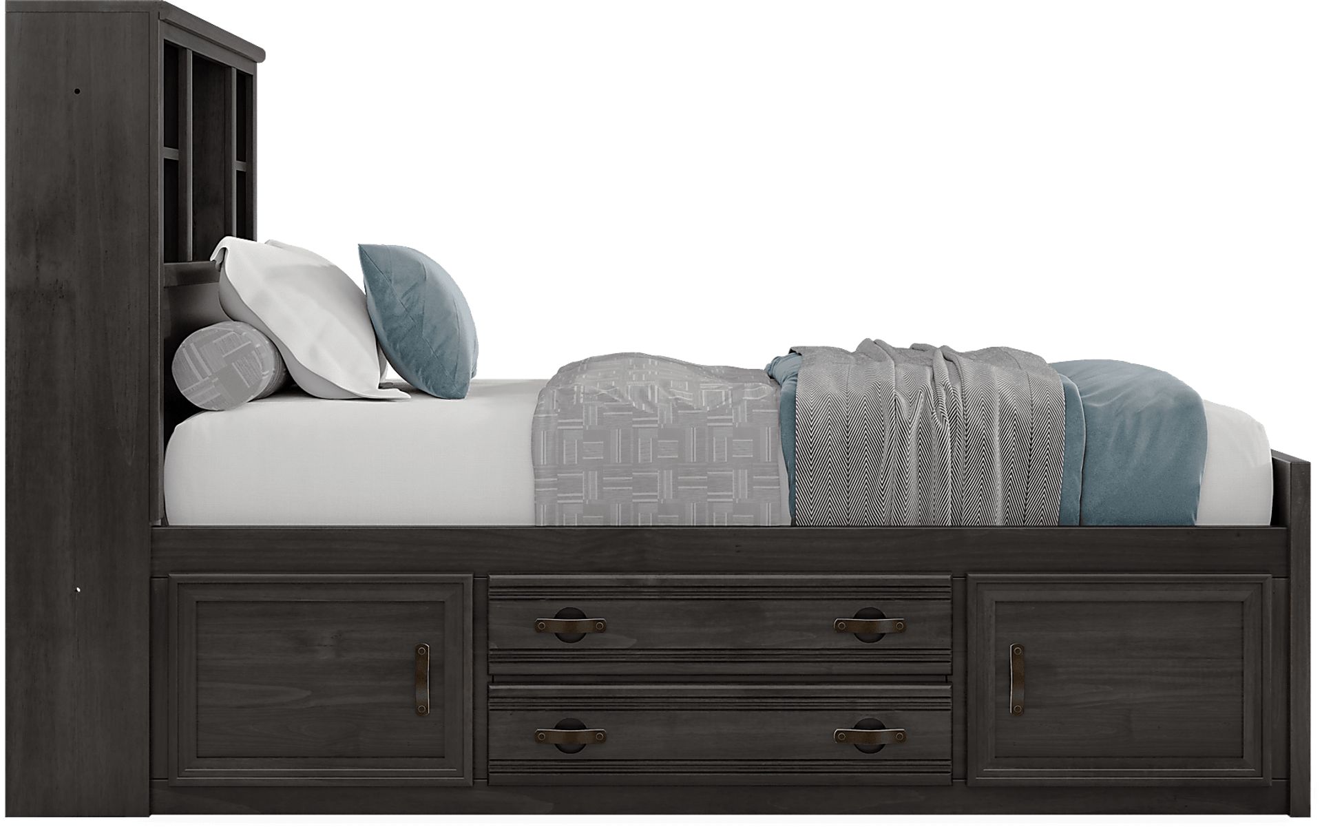 Kids Creekside 2.0 Charcoal Full Bookcase Bed with 2 Storage Side Rails - Image 3