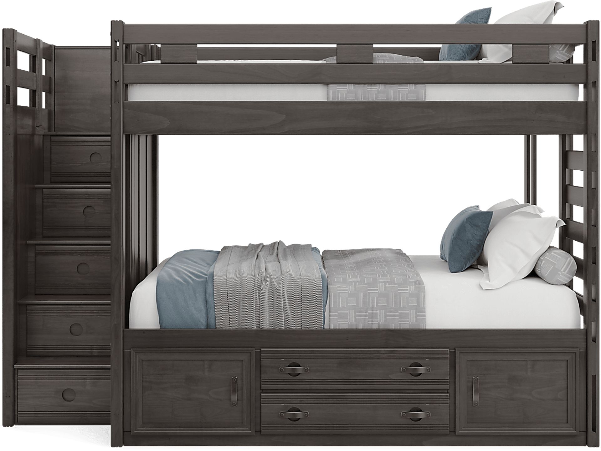 Kids Creekside 2.0 Charcoal Full/Full Step Bunk Bed with Storage Side Rail - Image 3