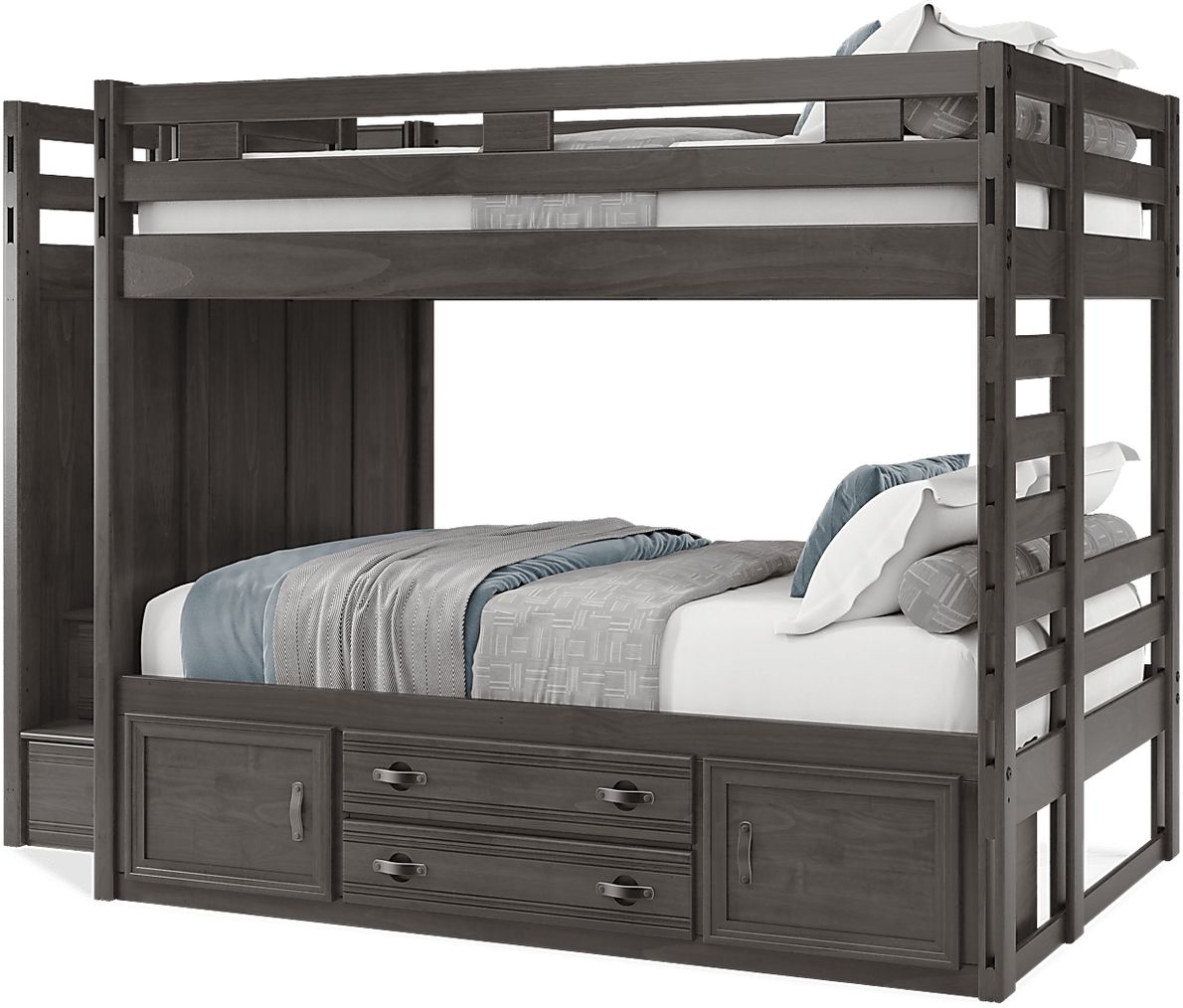 Kids Creekside 2.0 Charcoal Full/Full Step Bunk Bed with Storage Rail