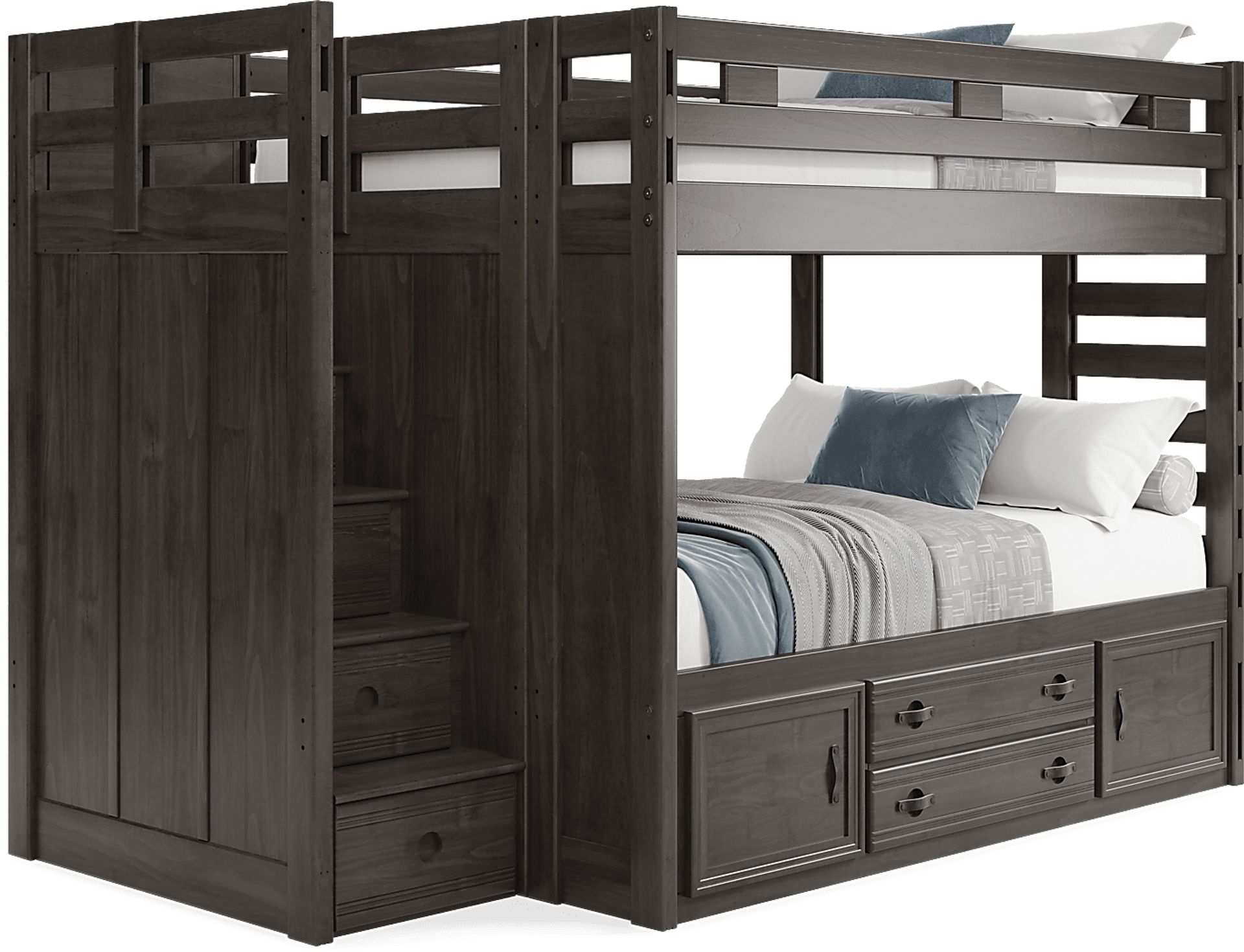 Kids Creekside 2.0 Charcoal Full/Full Step Bunk Bed with Storage Side Rail - Image 1