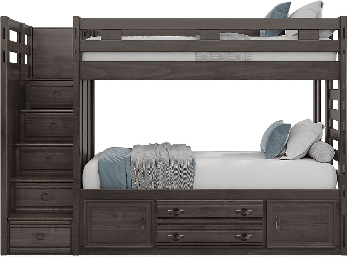 Creekside 2.0 Charcoal Twin/Twin Step Bunk Bed with Storage | Rooms to Go