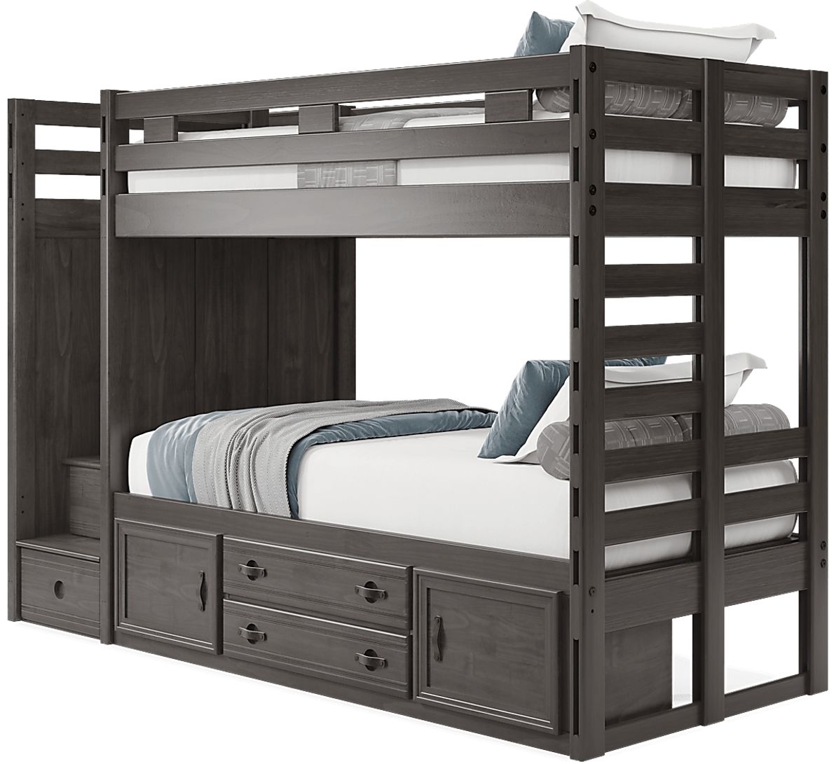 Kids Creekside 2.0 Charcoal Twin/Twin Step Bunk Bed with Storage Rail