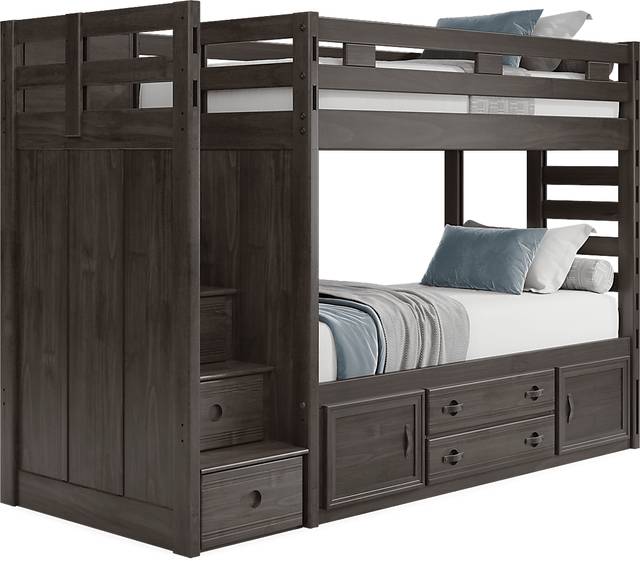 Kids Creekside 2.0 Charcoal Twin/Twin Step Bunk Bed with Storage Side Rail - Thumbnail - Image 1