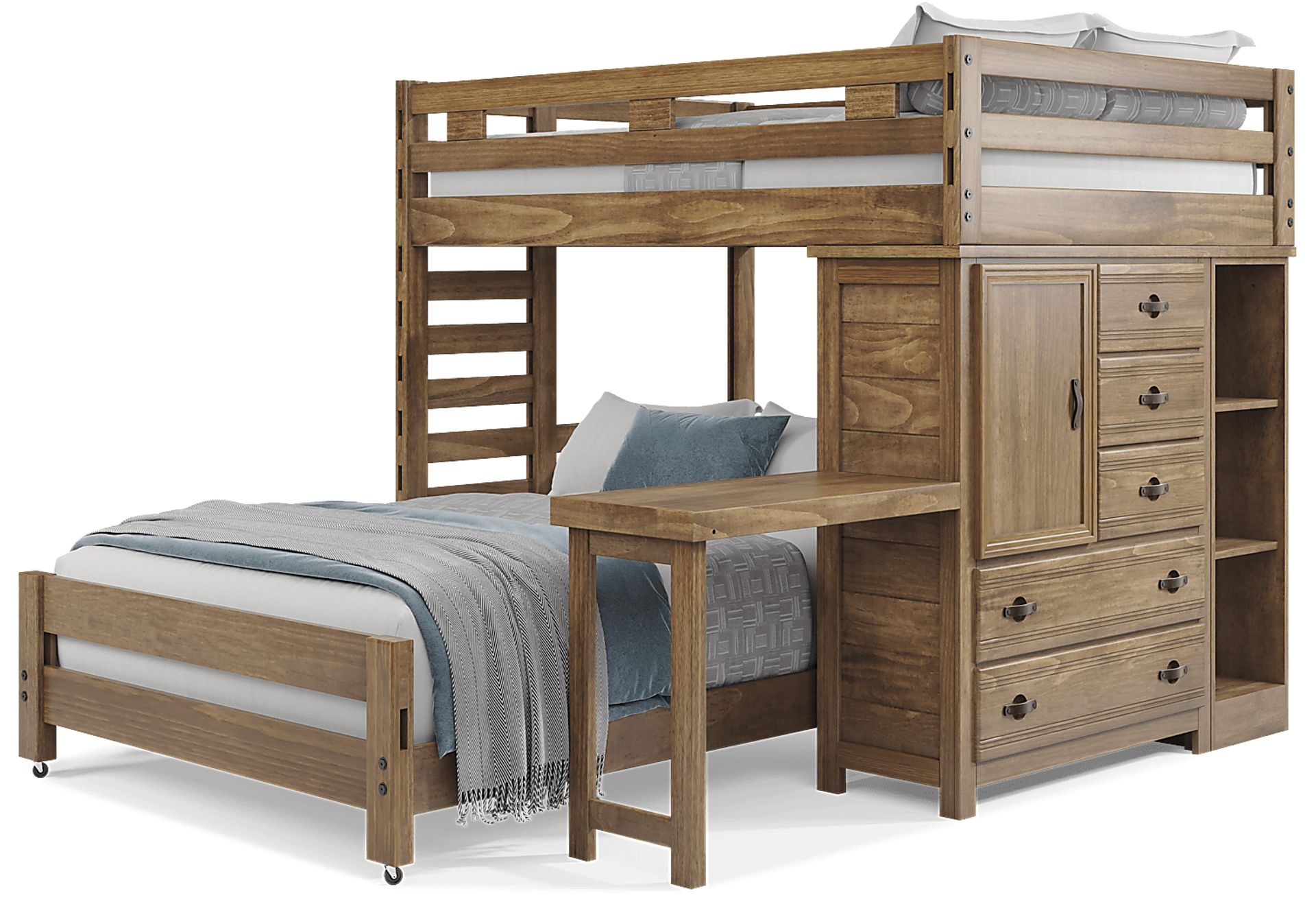 Kids Creekside 2.0 Chestnut Full/Full Loft with Loft Chest, Bookcase and Desk Attachment - Image 4