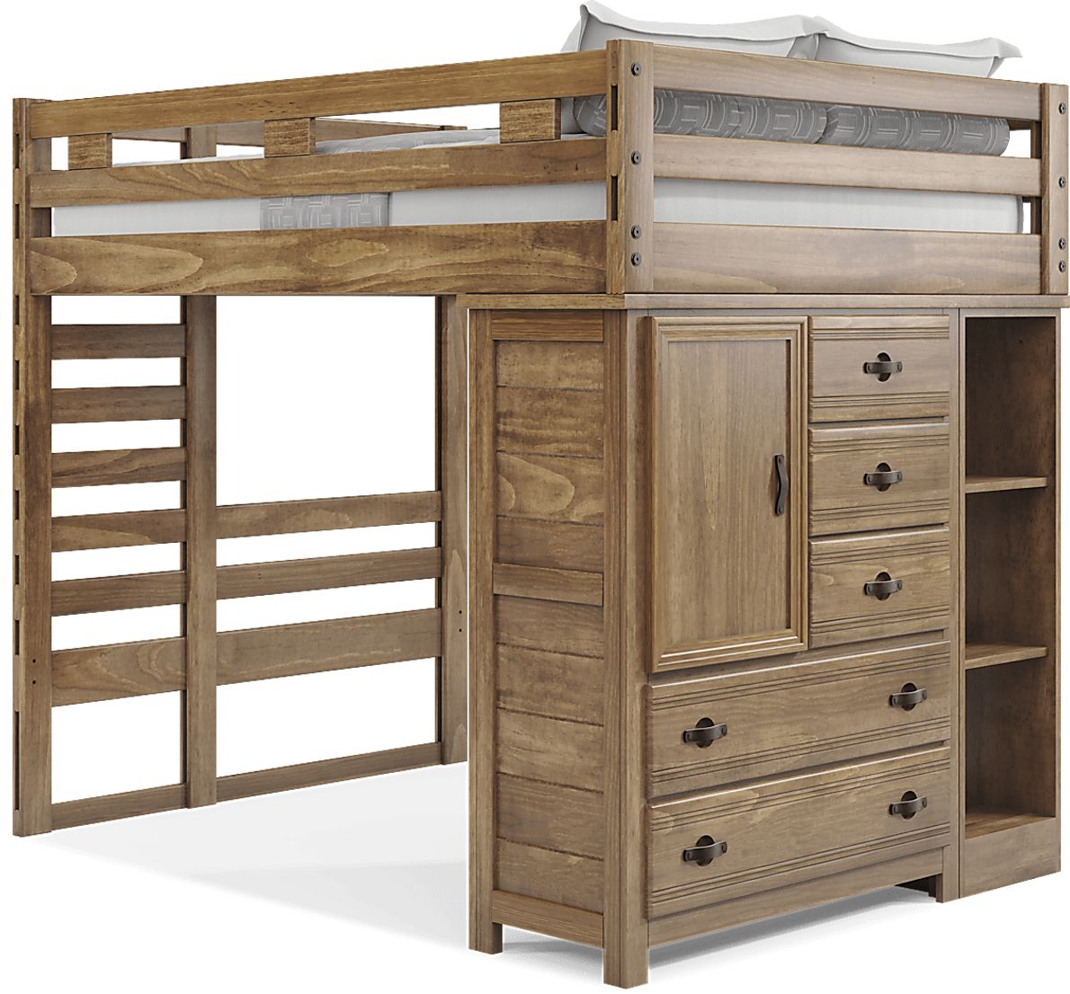 Kids Creekside 2.0 Chestnut Full Loft with Loft Chest and Bookcase