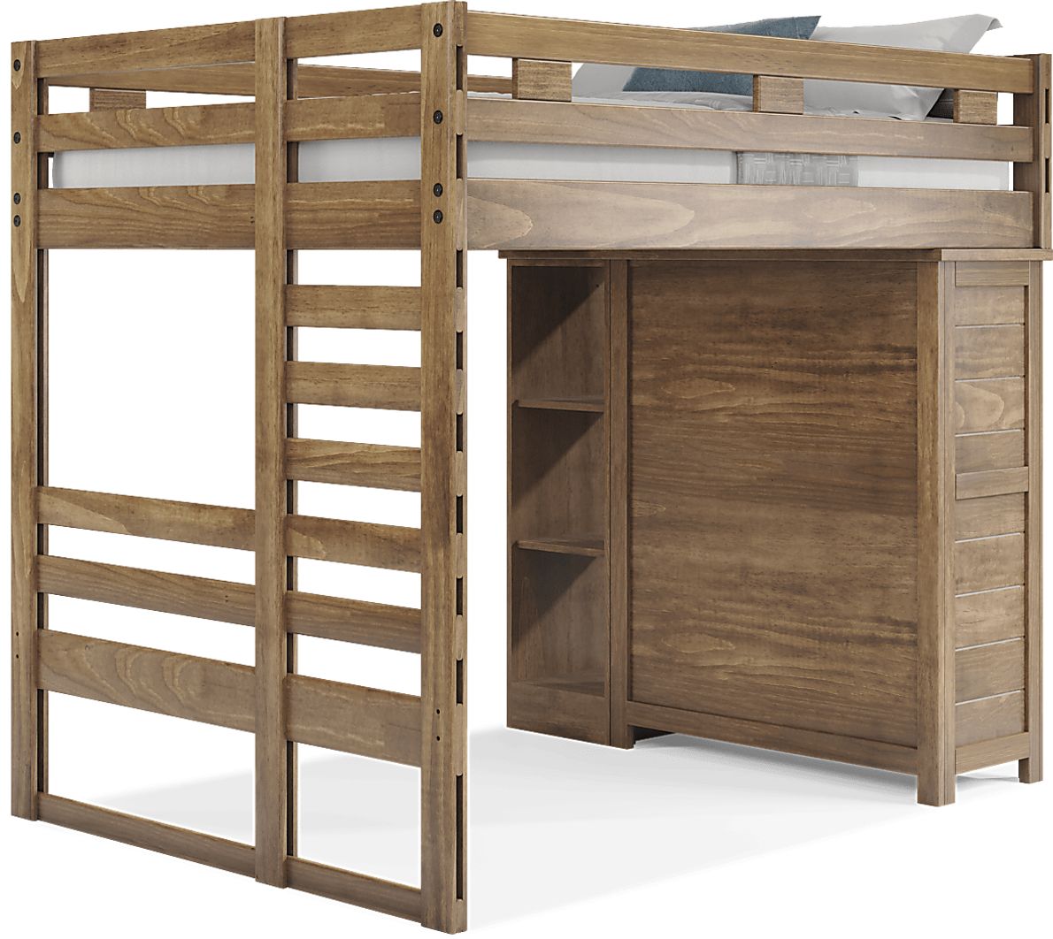 Kids Creekside 2.0 Chestnut Full Loft with Loft Chest and Bookcase