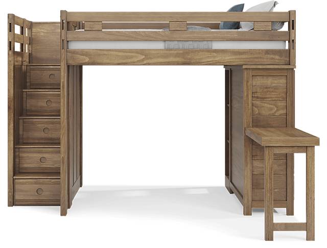 Kids Creekside 2.0 Chestnut Full Step Loft with Loft Chest, Bookcase and Desk Attachment - Thumbnail - Image 2