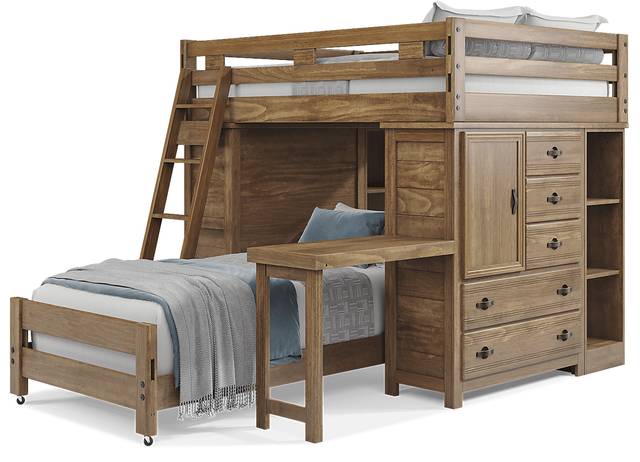 Kids Creekside 2.0 Chestnut Full/Twin Loft with 2 Loft Chests, 2 Bookcases and Desk Attachment - Thumbnail - Image 3