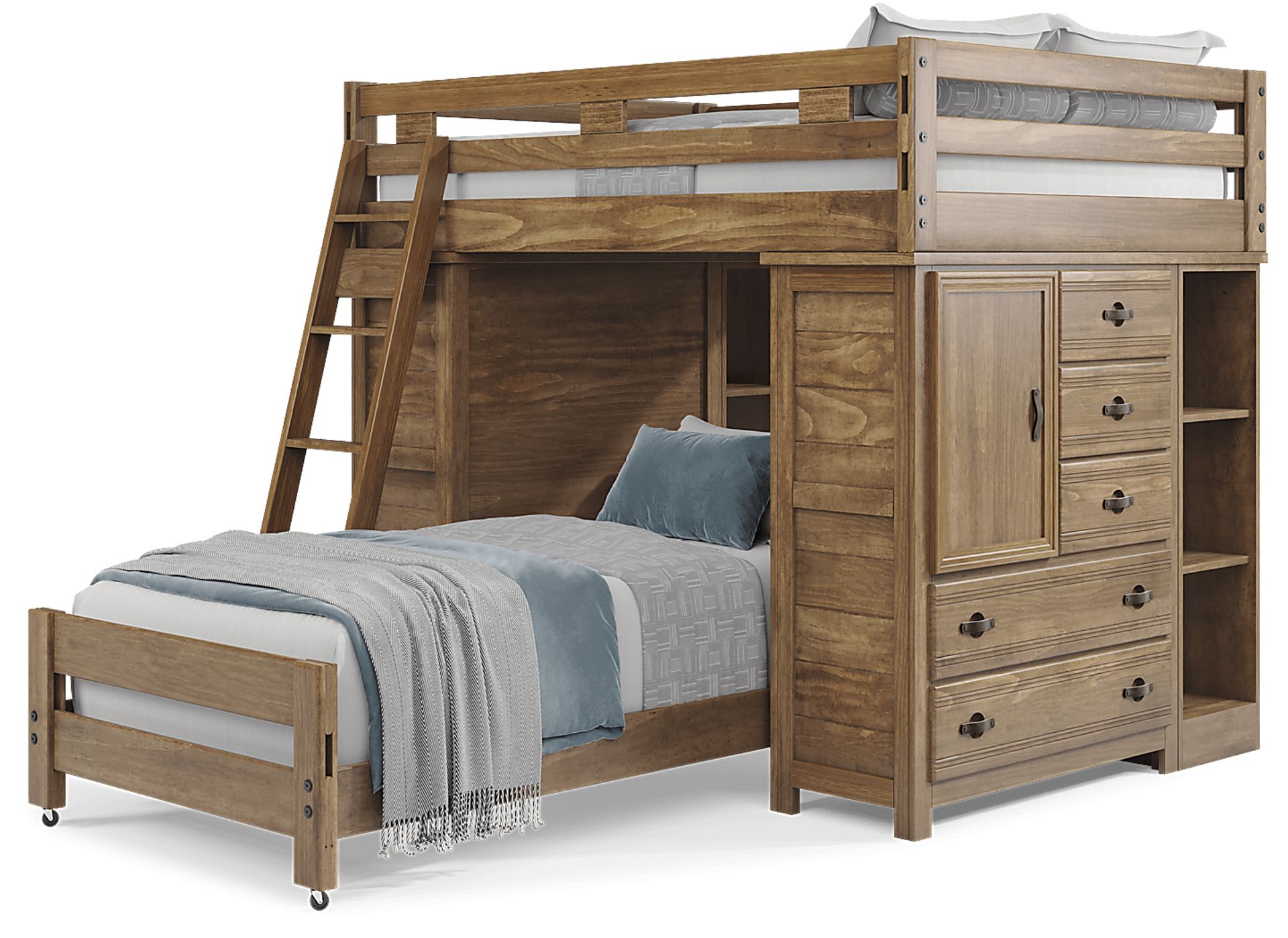 Kids Creekside 2.0 Chestnut Full/Twin Loft with 2 Loft Chests and 2 Bookcases - Image 3