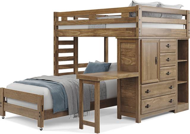 Kids Creekside 2.0 Chestnut Full/Twin Loft with Loft Chest, Bookcase and Desk Attachment - Thumbnail - Image 2