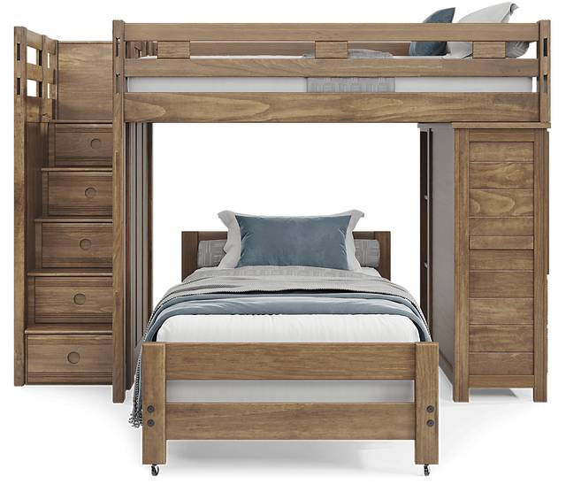 Kids Creekside 2.0 Chestnut Full/Twin Step Loft with Loft Chest and Bookcase - Thumbnail - Image 2