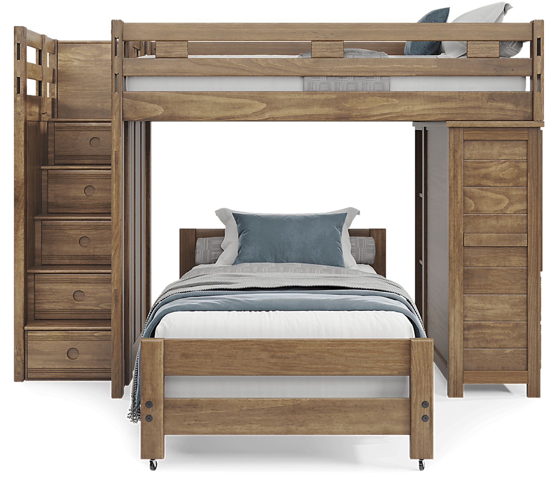 Kids Creekside 2.0 Chestnut Full/Twin Step Loft with Loft Chest and Bookcase - Image 2