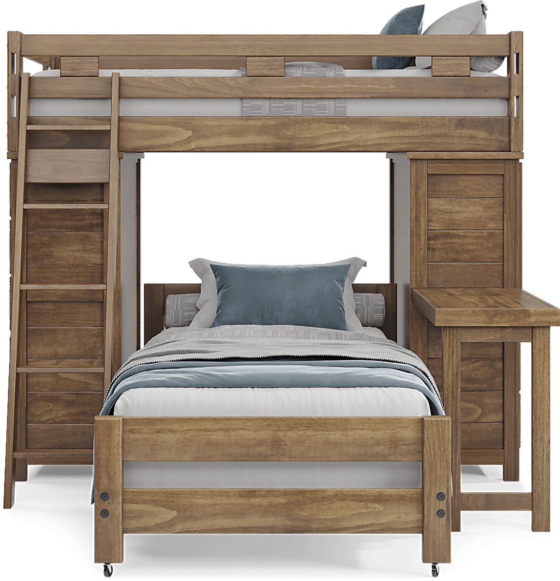 Kids Creekside 2.0 Chestnut Twin/Twin Loft with 2 Loft Chests and Desk Attachment