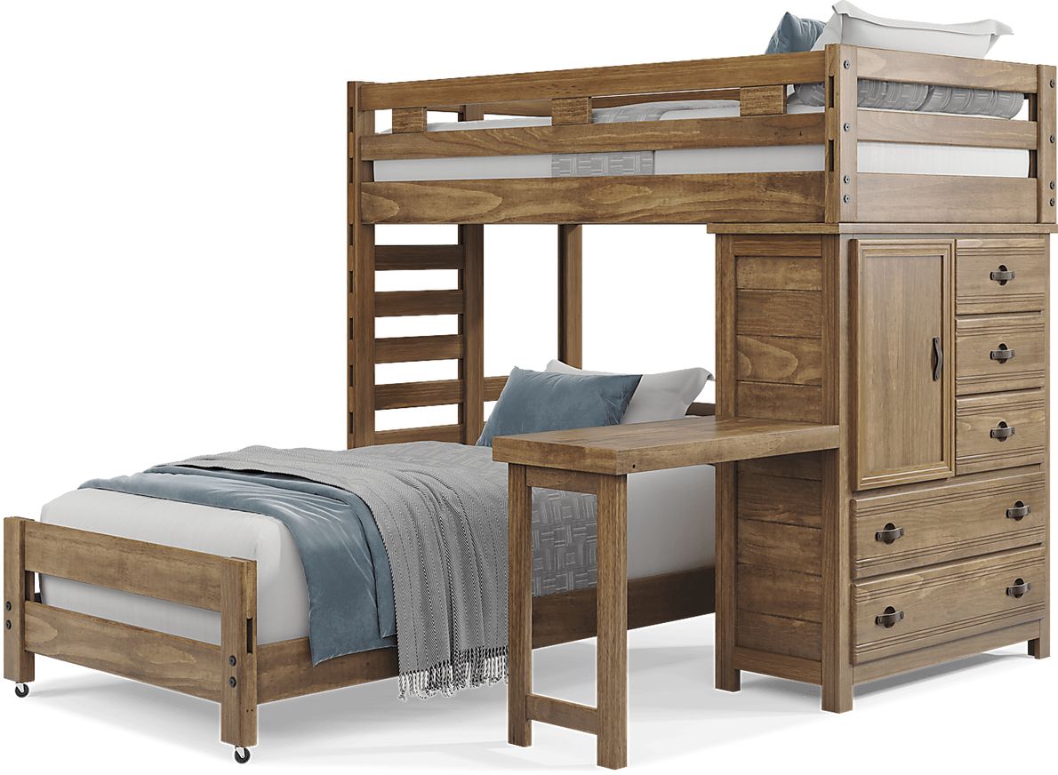 Kids Creekside 2.0 Chestnut Twin/Twin Loft with Loft Chest and Desk Attachment