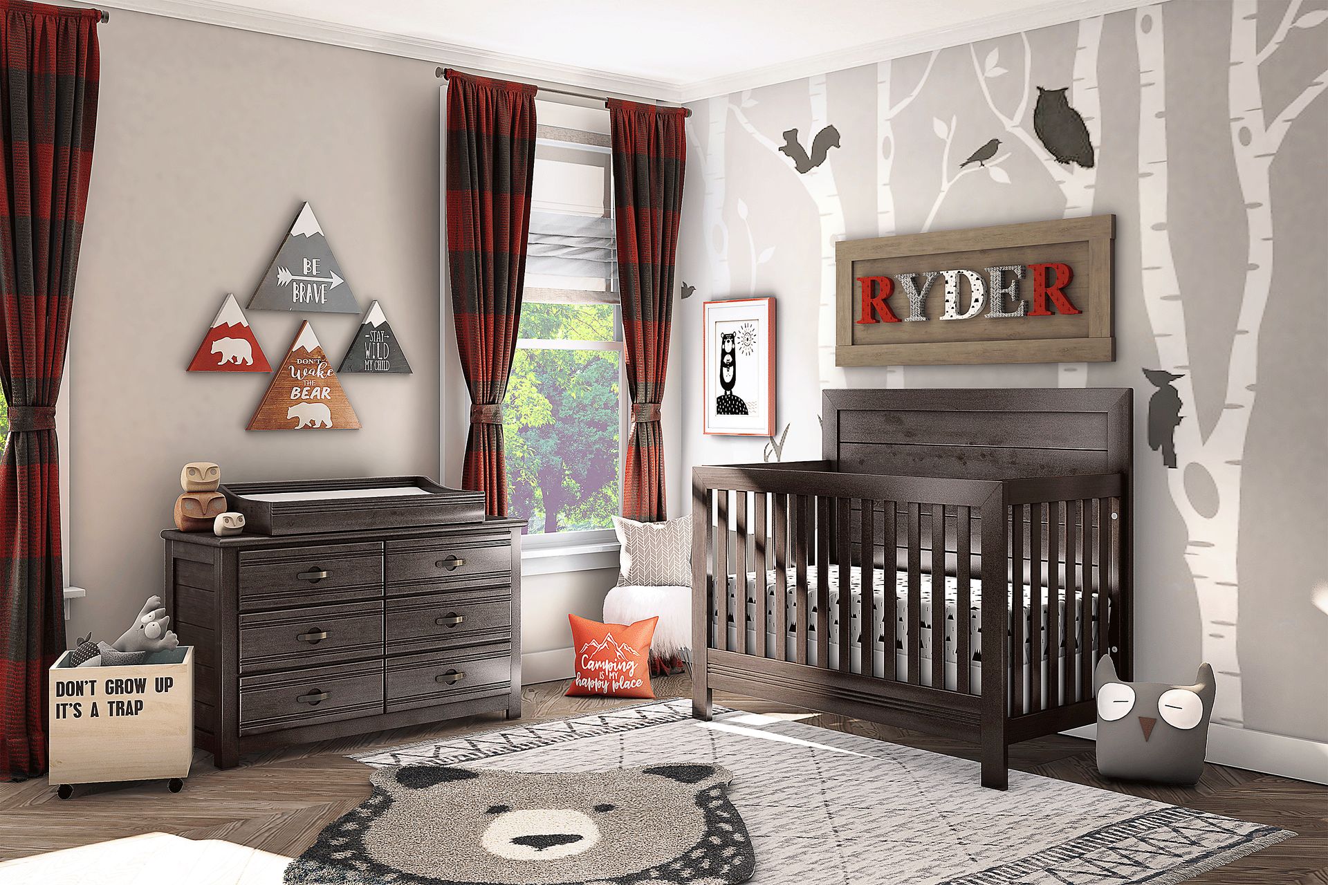 Creekside Charcoal 6 Pc Nursery with Toddler & Conversion Rails - Image 1