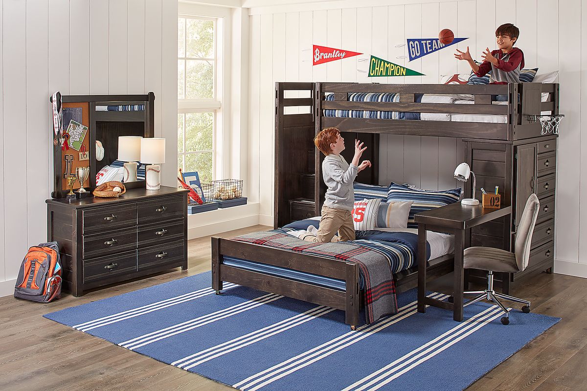 Creekside Charcoal Gray Twin/Full Step Bunk With Chest And Desk | Rooms ...
