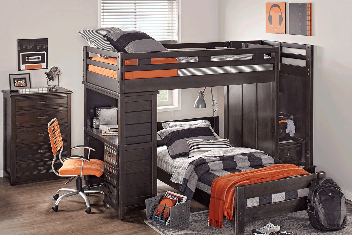 Creekside Charcoal Twin Full Step Bunk with Desk