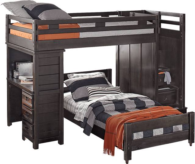 Creekside Charcoal Twin/Twin Step Bunk Bed with Desk - Thumbnail - Image 1