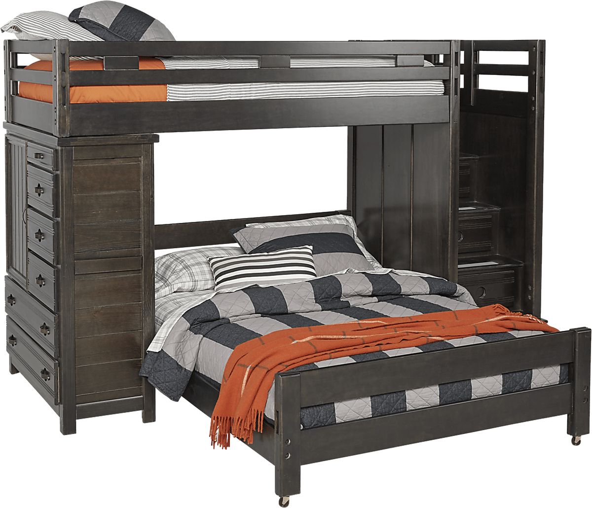 Creekside 7 Pc Charcoal Gray Twin/Twin Step Bunk With Chest | Rooms to Go