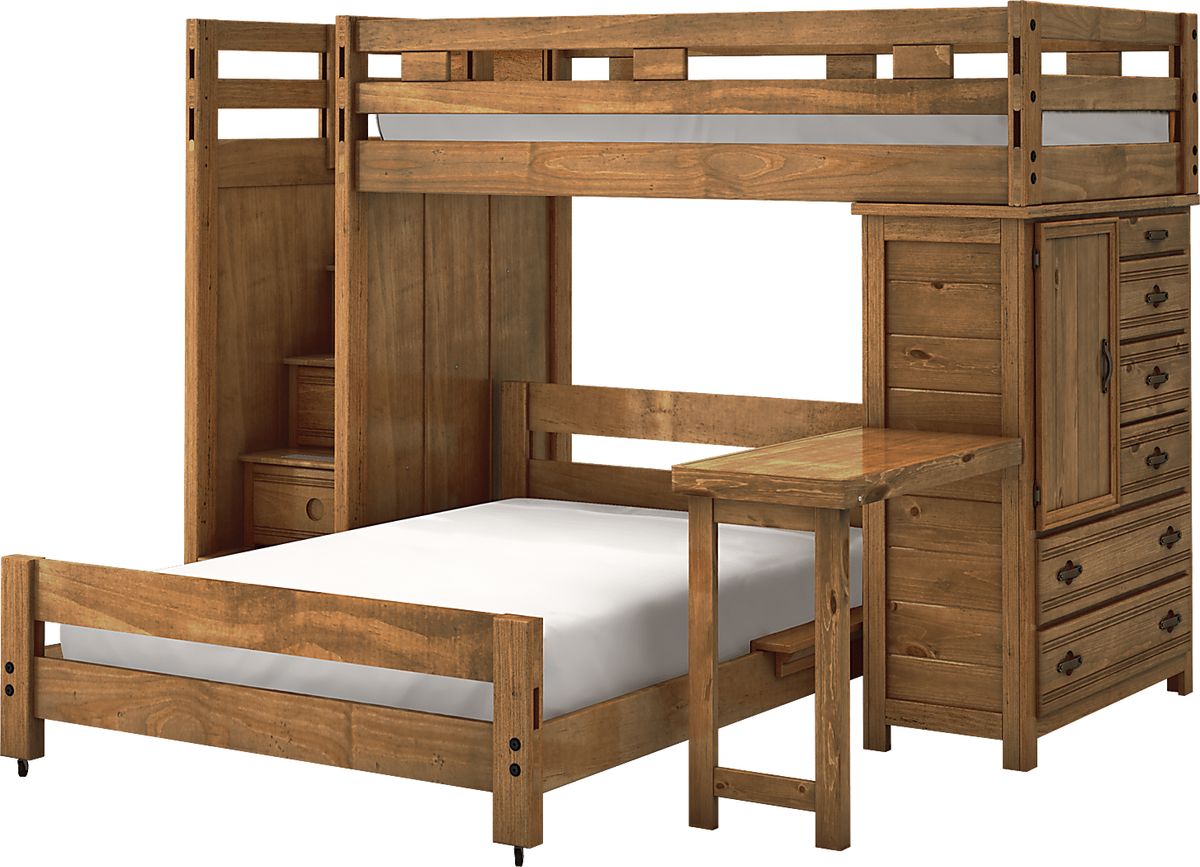 Creekside Chestnut Dark Wood Twin/Full Step Bunk With Desk And Chest ...