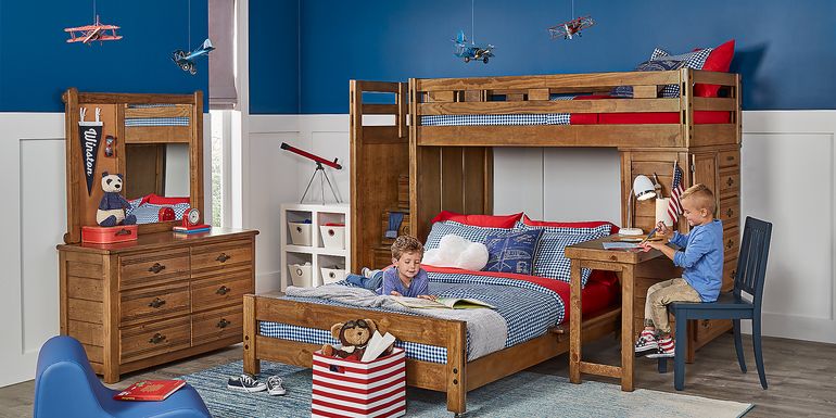 Creekside Chestnut Twin/Full Step Bunk Bed with Desk and Chest