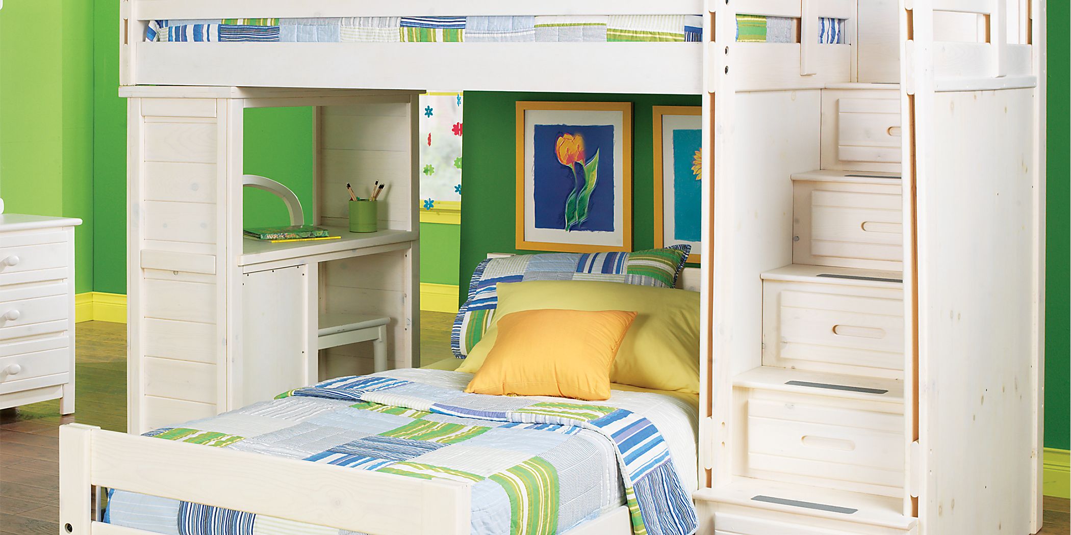 Creekside Stone Wash Twin/Twin Step Bunk Bed with Desk Rooms To Go