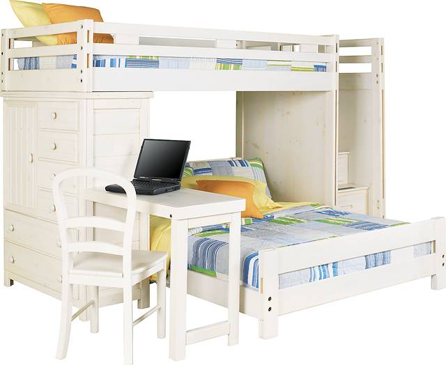 Creekside White Wash Twin/Full Step Bunk Bed w/Desk & Chest - Thumbnail - Image 1