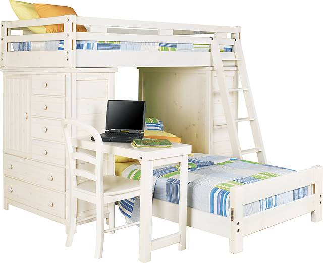 Creekside White Wash Twin/Twin Student Loft Bed w/Desk & Chests - Thumbnail - Image 1