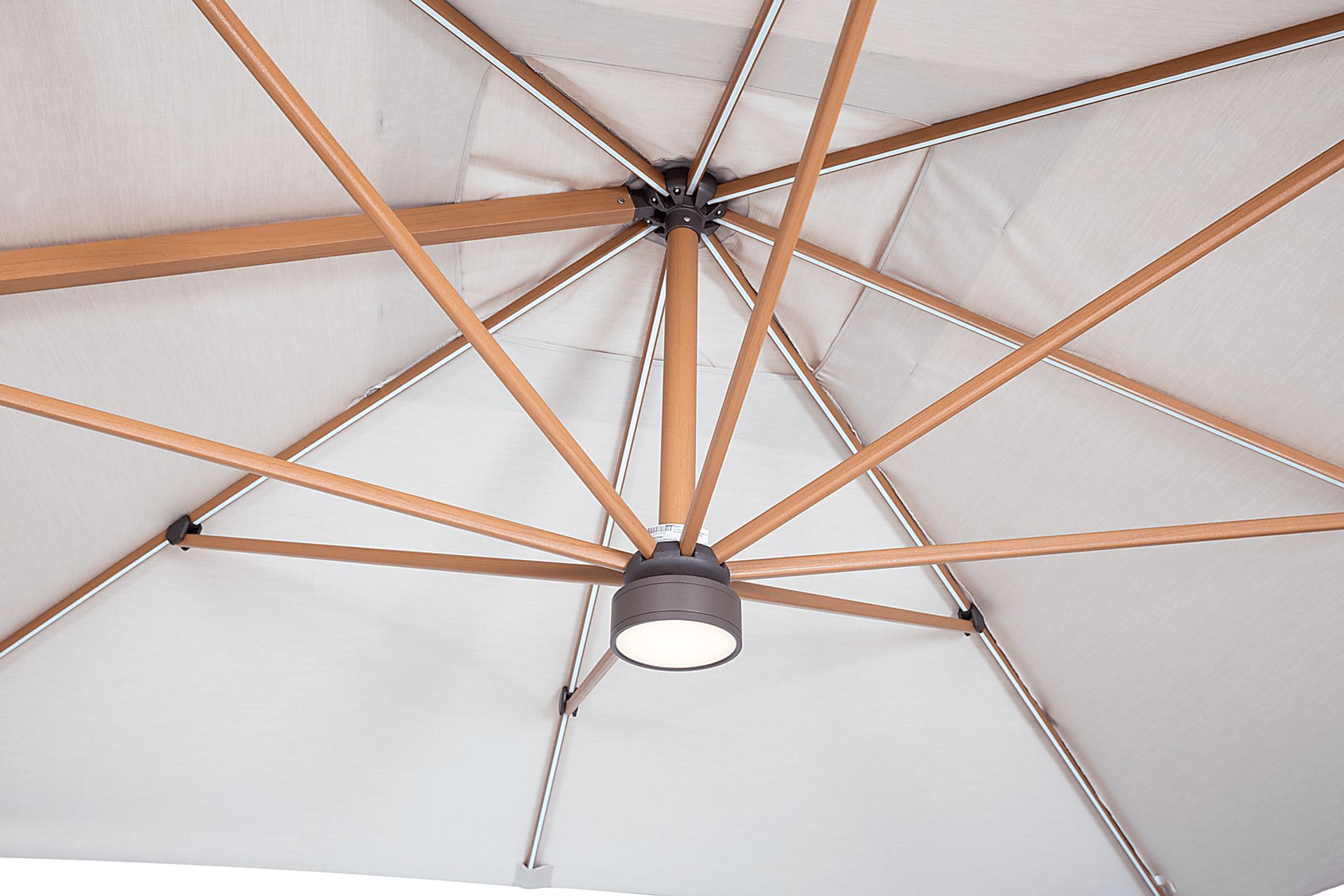 Creekview Natural Finish 10' Square Flax Outdoor Lighted Cantilever Umbrella with 50 lb. Base - Image 4