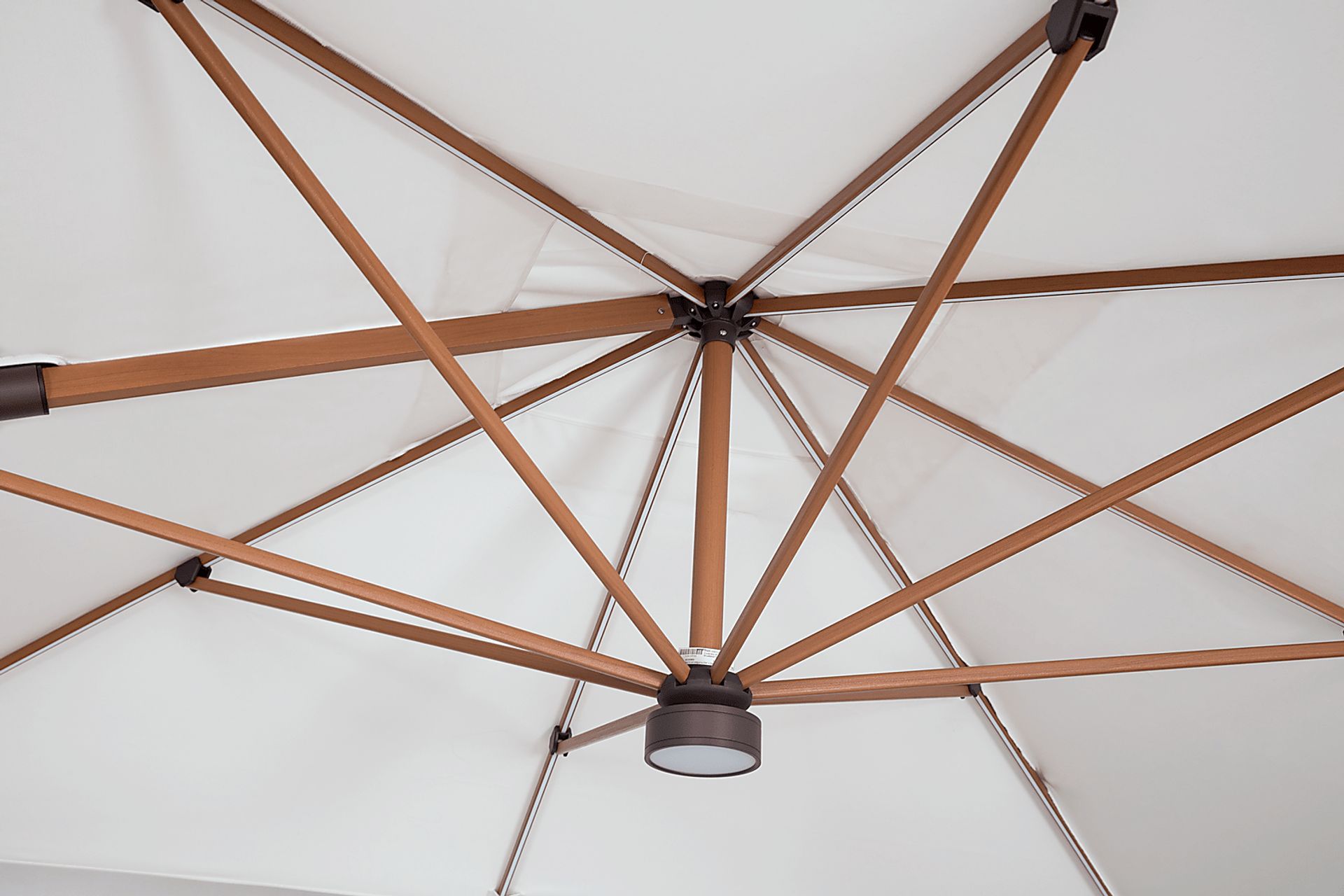 Creekview Natural Finish 10' Square Natural Outdoor Lighted Cantilever Umbrella with 50 lb. Base - Image 4