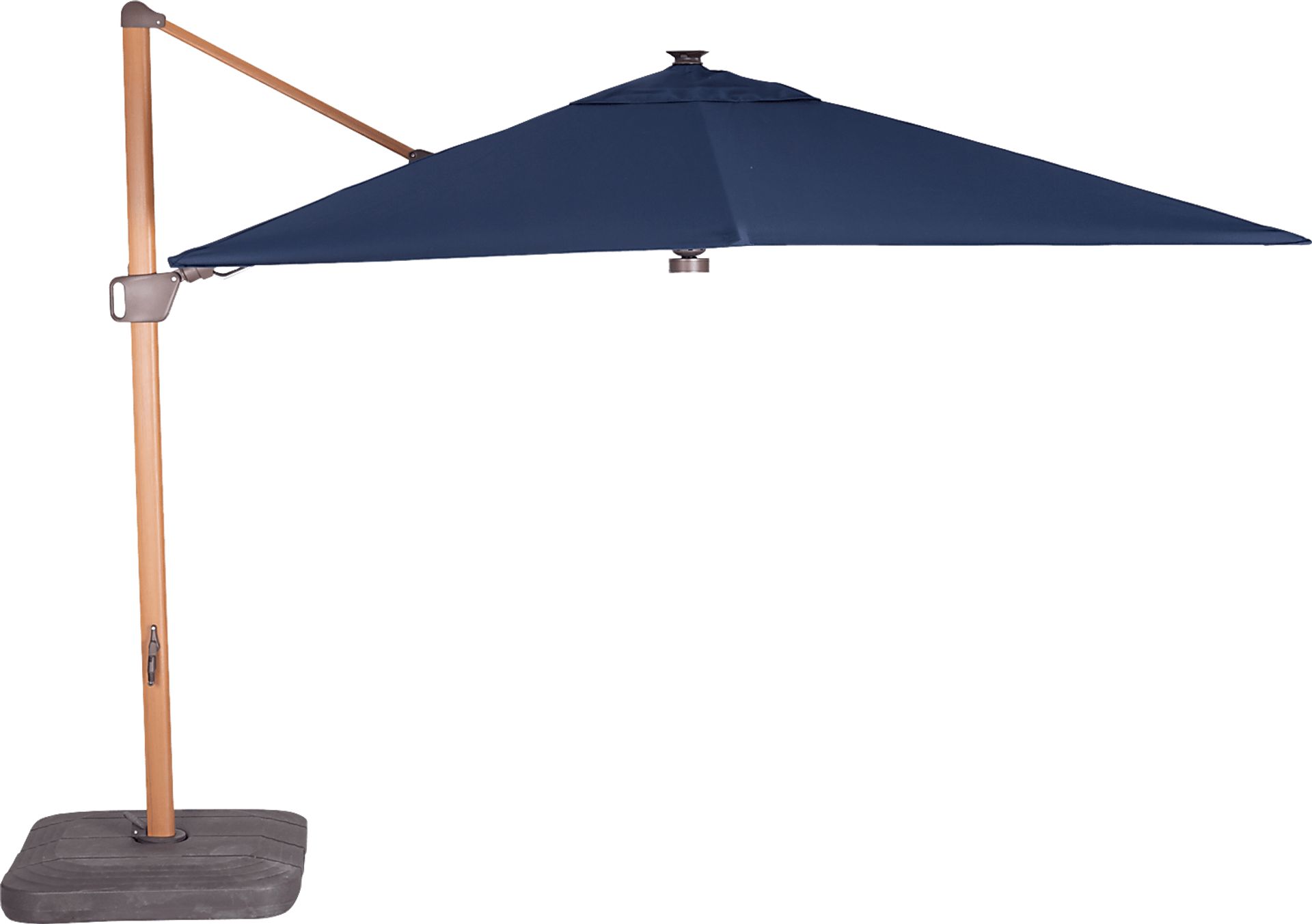 Creekview Natural Finish 10' Square Navy Outdoor Lighted Cantilever Umbrella with 50 lb. Base - Image 2