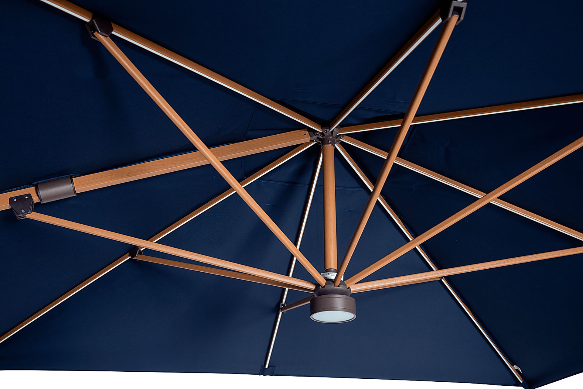 Creekview Natural Finish 10' Square Navy Outdoor Lighted Cantilever Umbrella with 50 lb. Base - Image 4