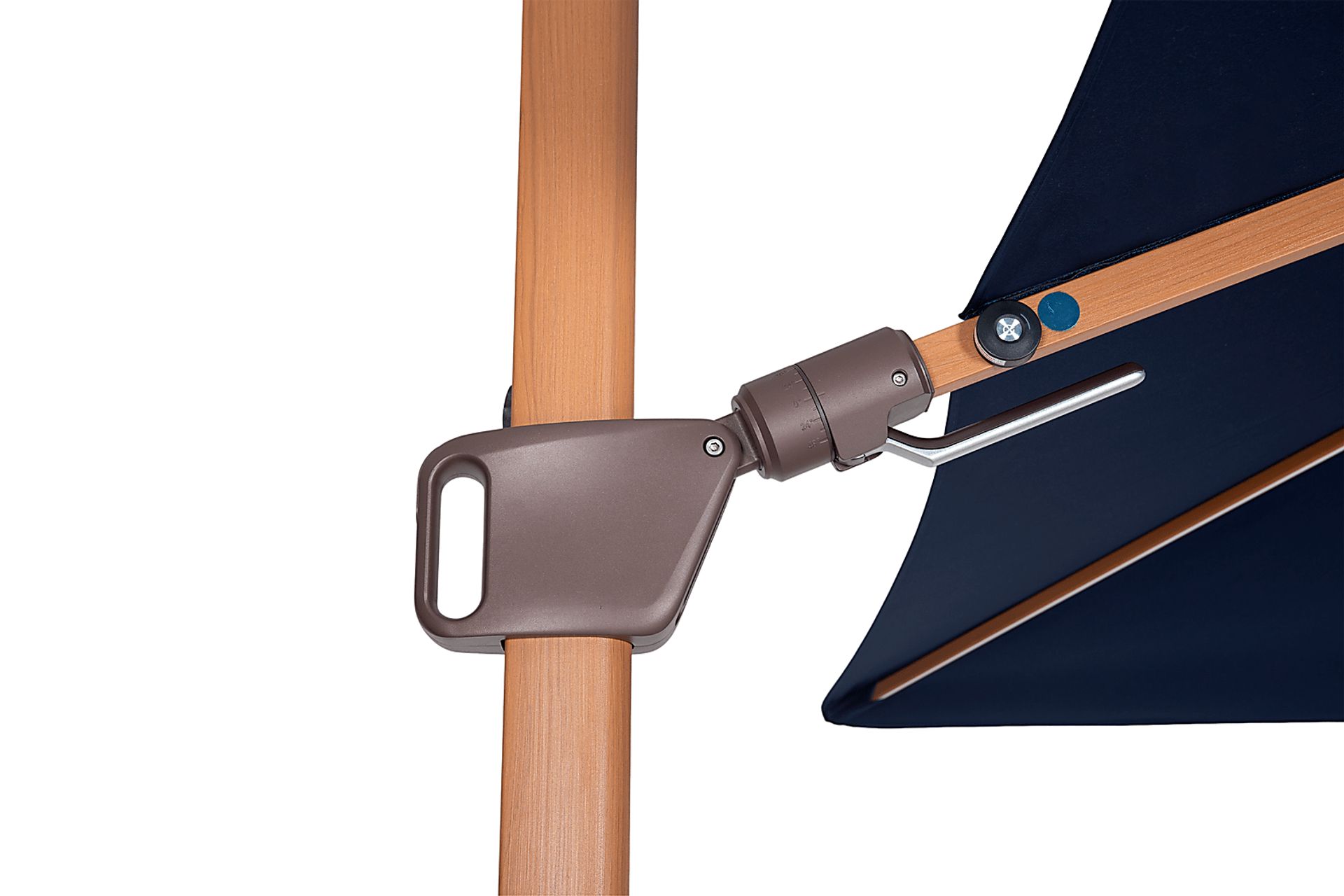 Creekview Natural Finish 10' Square Navy Outdoor Lighted Cantilever Umbrella with 50 lb. Base - Image 5