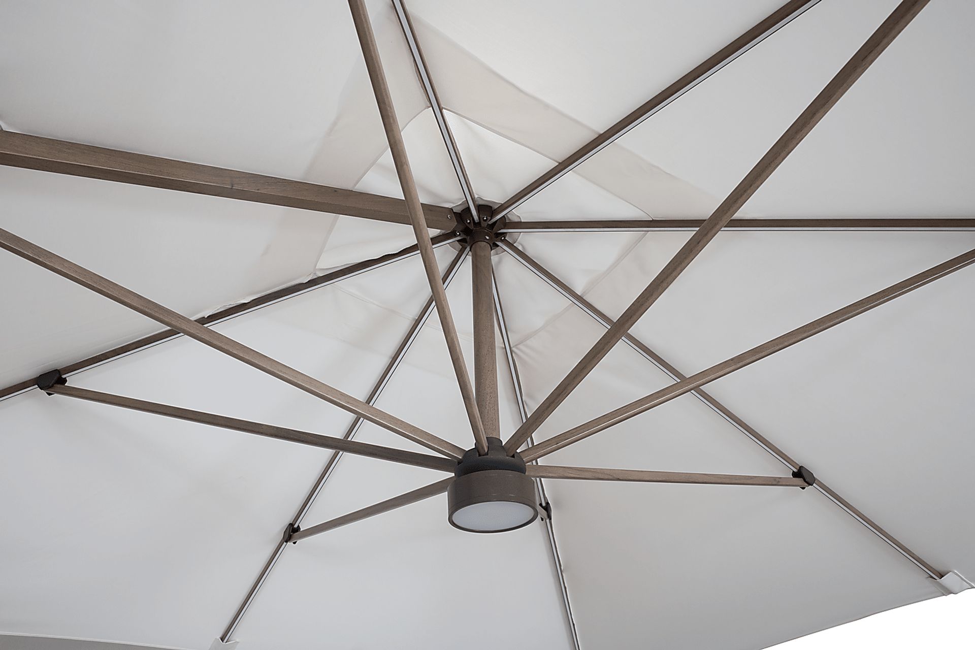 Creekview Weathered Finish 10' Square Natural Outdoor Lighted Cantilever Umbrella with 50 lb. Base - Image 4