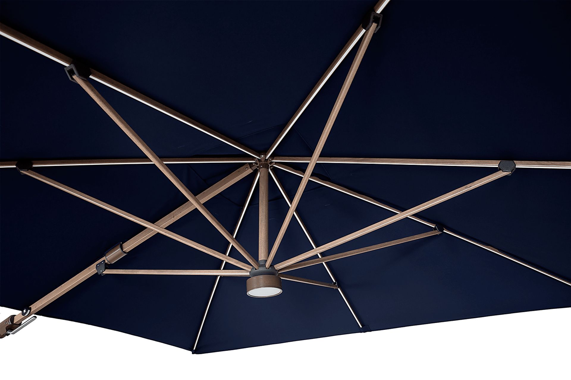 Creekview Weathered Finish 10' Square Navy Outdoor Lighted Cantilever Umbrella with 50 lb. Base - Image 4