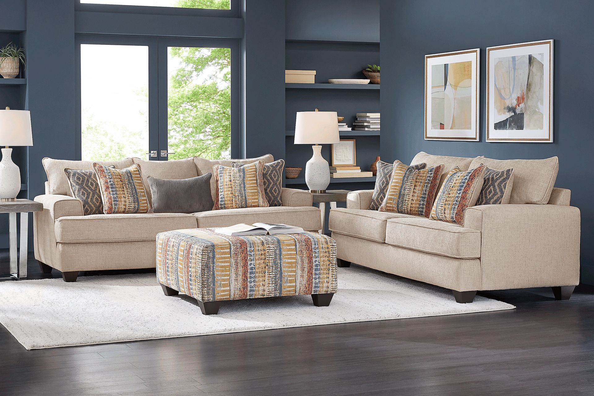 Crescent Bay Beige 7 Pc Living Room with Gel Foam Sleeper Sofa - Image 1