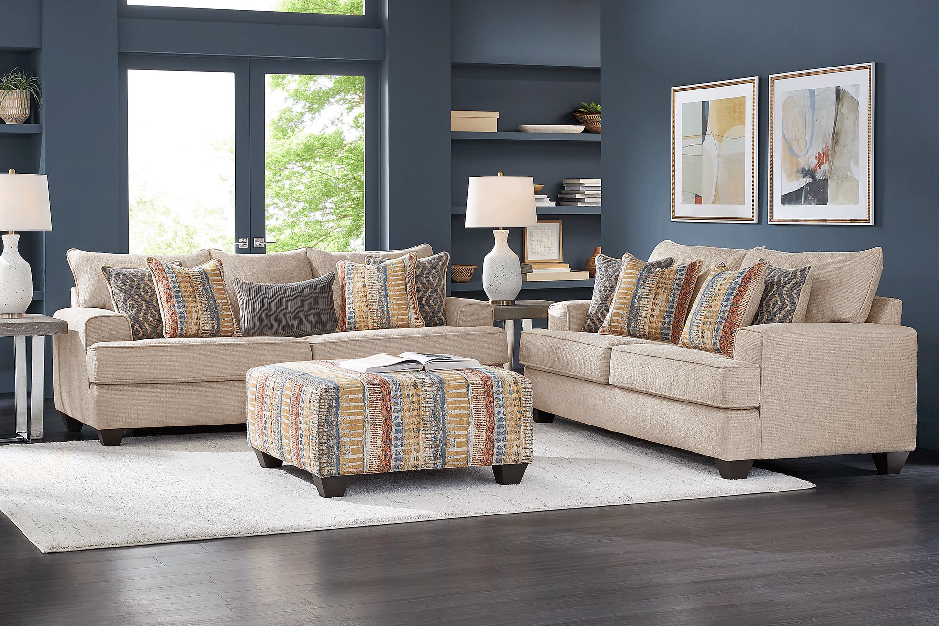 Crescent Bay Beige 7 Pc Living Room with Sleeper Sofa - Image 1