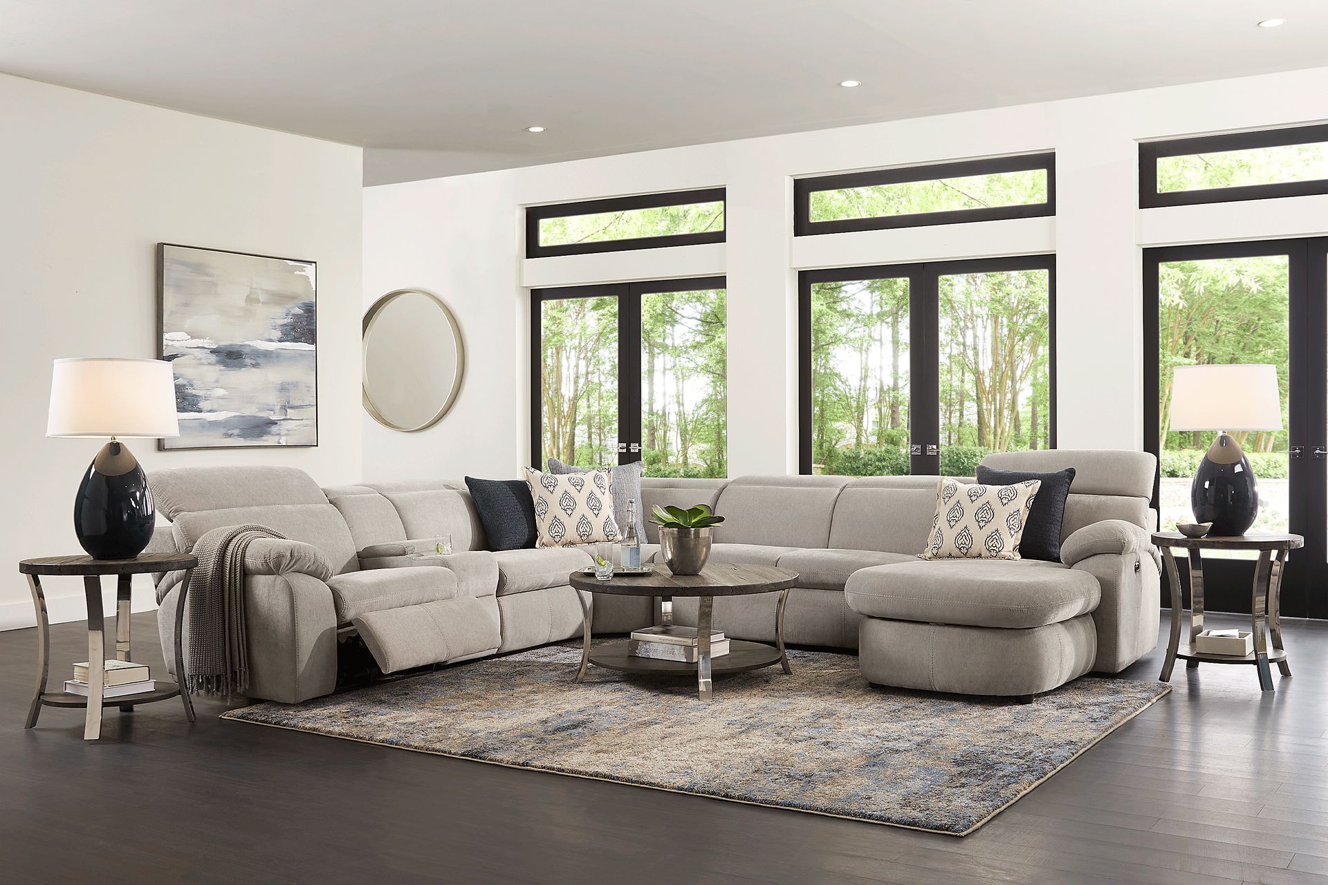 Crescent Place Gray 9 Pc Power Reclining Sleeper Sectional Living Room - Image 1