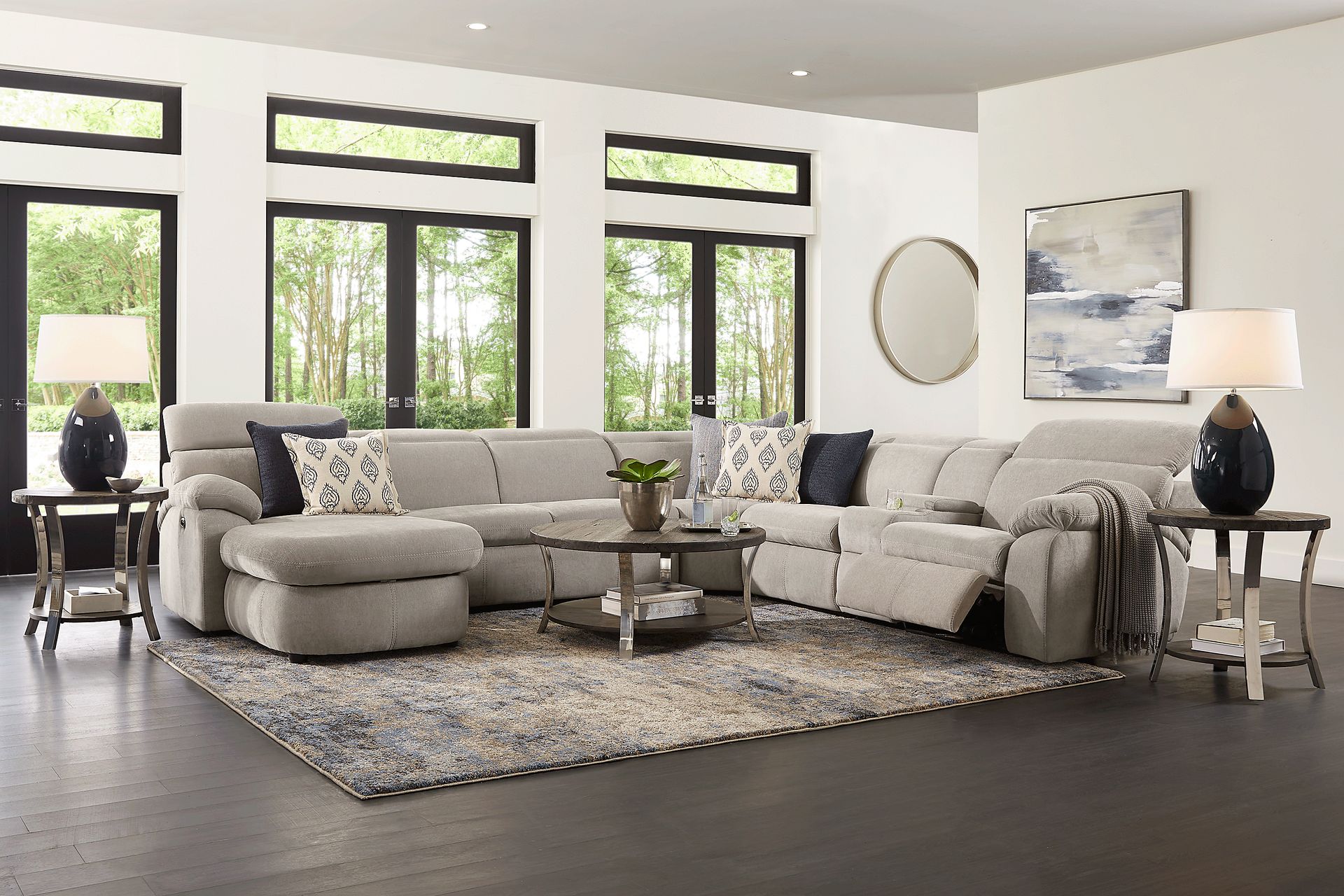 Crescent Place Gray 9 Pc Power Reclining Sleeper Sectional Living Room - Image 1