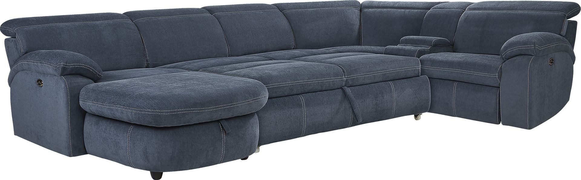 Crescent Place Navy 5 Pc Power Reclining Sleeper Sectional - Image 1