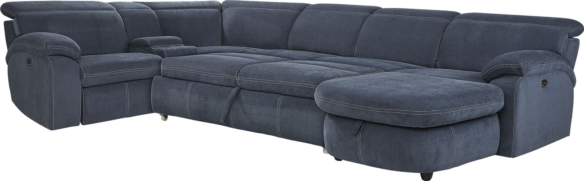 Crescent Place Navy 5 Pc Power Reclining Sleeper Sectional - Image 1