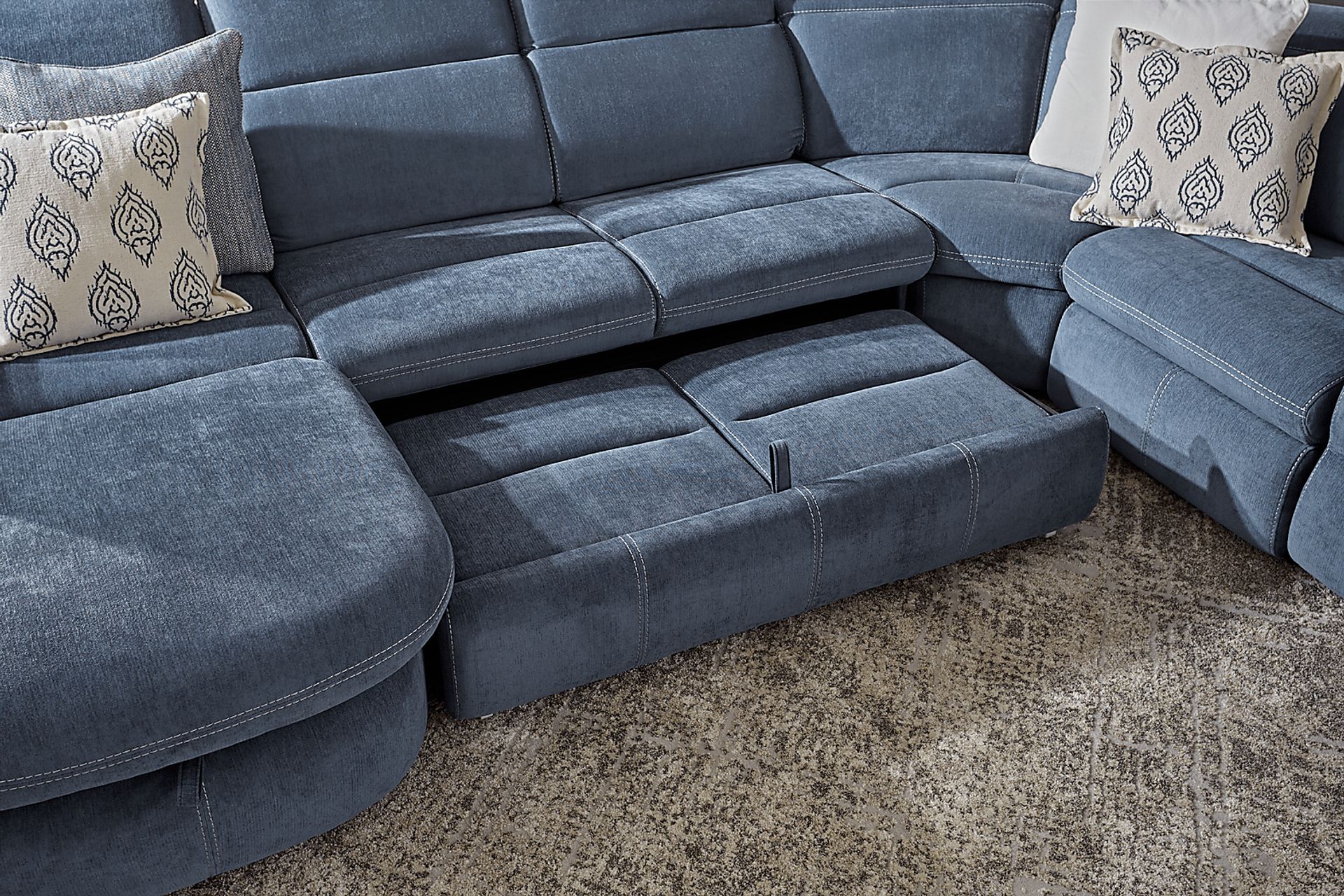 Crescent Place Navy 6 Pc Power Reclining Sleeper Sectional - Image 6